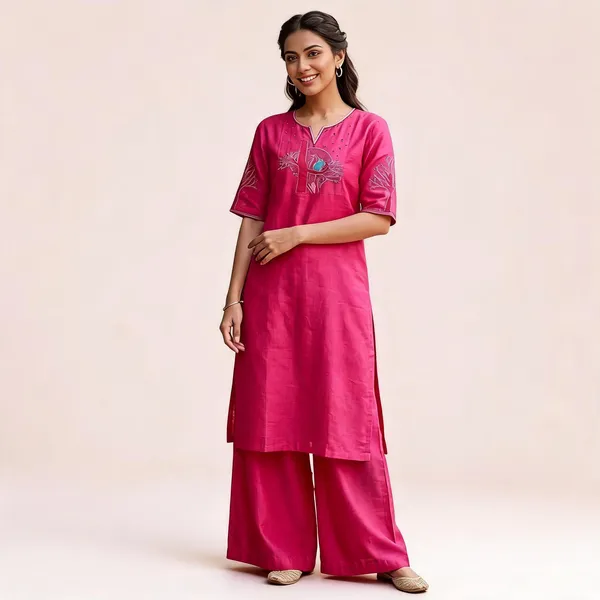 The_Aadya_Ivory_Embroidered_Kurta_Set_Tree_Bird_Motif_Pink