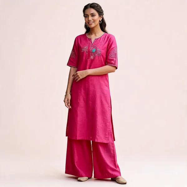 The_Aadya_Ivory_Embroidered_Kurta_Set_Tree_Bird_Motif_Pink