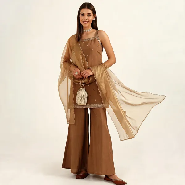 Festive_Tan_Brown_3_Piece_Sharara_Suit_Set_With_Gota_Patti_Work_Mocha_Brown