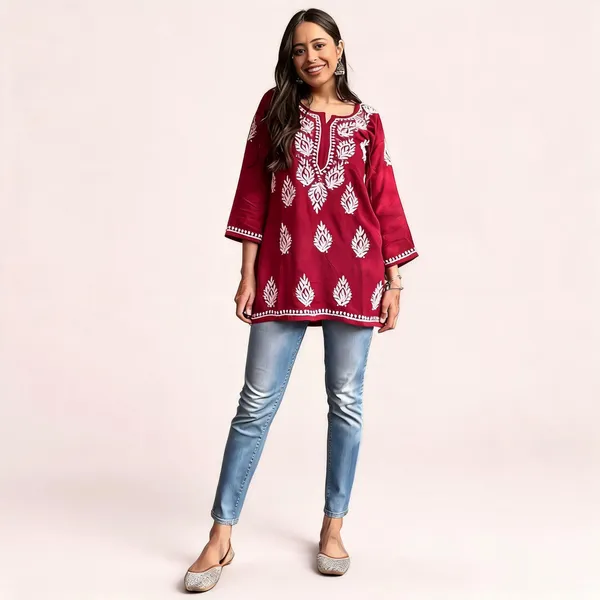 Premium_Chikankari_Short_Kurti_For_Women_Casual_Everyday_Wear_Maroon