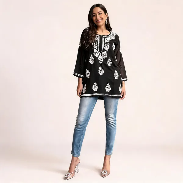 Premium_Chikankari_Short_Kurti_For_Women_Casual_Everyday_Wear_Black