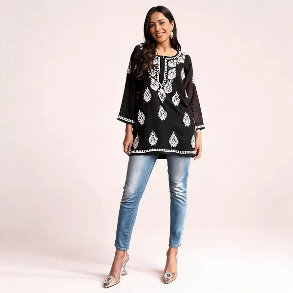 Premium_Chikankari_Short_Kurti_For_Women_Casual_Everyday_Wear_Black
