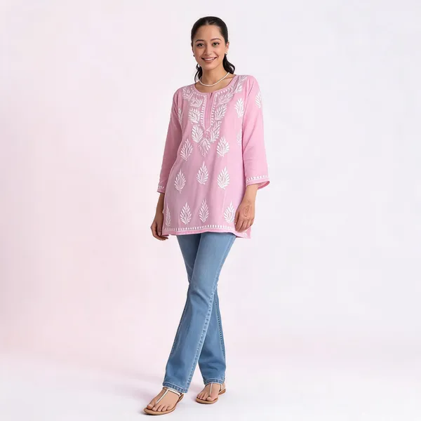 Premium_Chikankari_Short_Kurti_For_Women_Casual_Everyday_Wear_Baby_Pink