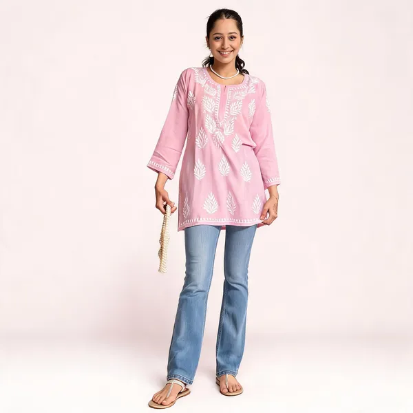 Premium_Chikankari_Short_Kurti_For_Women_Casual_Everyday_Wear_Baby_Pink