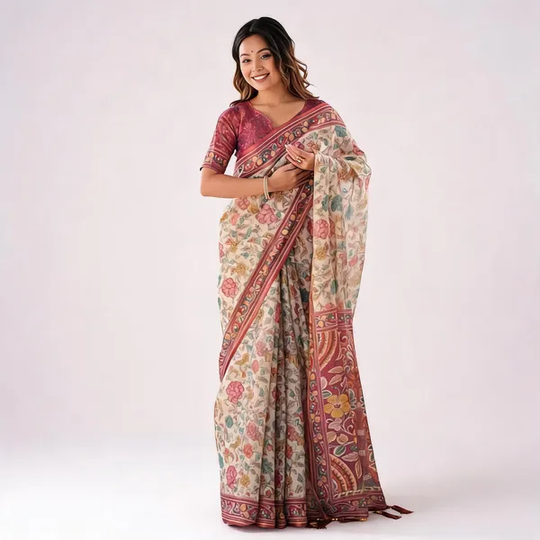 Women_S_Floral_Print_Linen_Cotton_Saree_With_Designer_Border