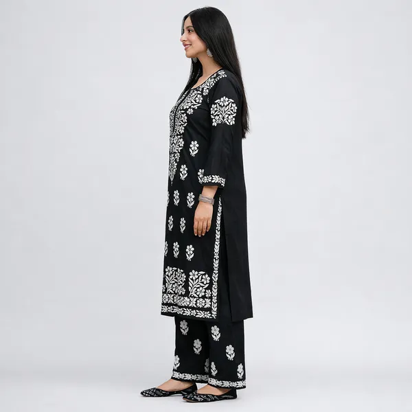 Premium_Lucknowi_Chikankari_Kurta_Pant_Set_For_Women_Black