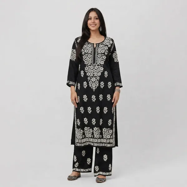 Premium_Lucknowi_Chikankari_Kurta_Pant_Set_For_Women_Black