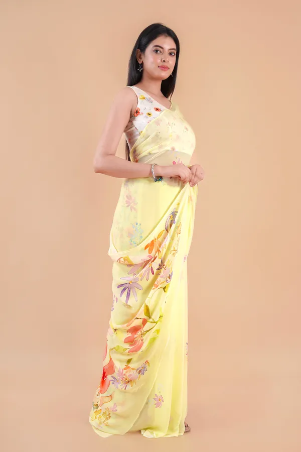Lemon_Yellow_Georgette_Saree_For_Women