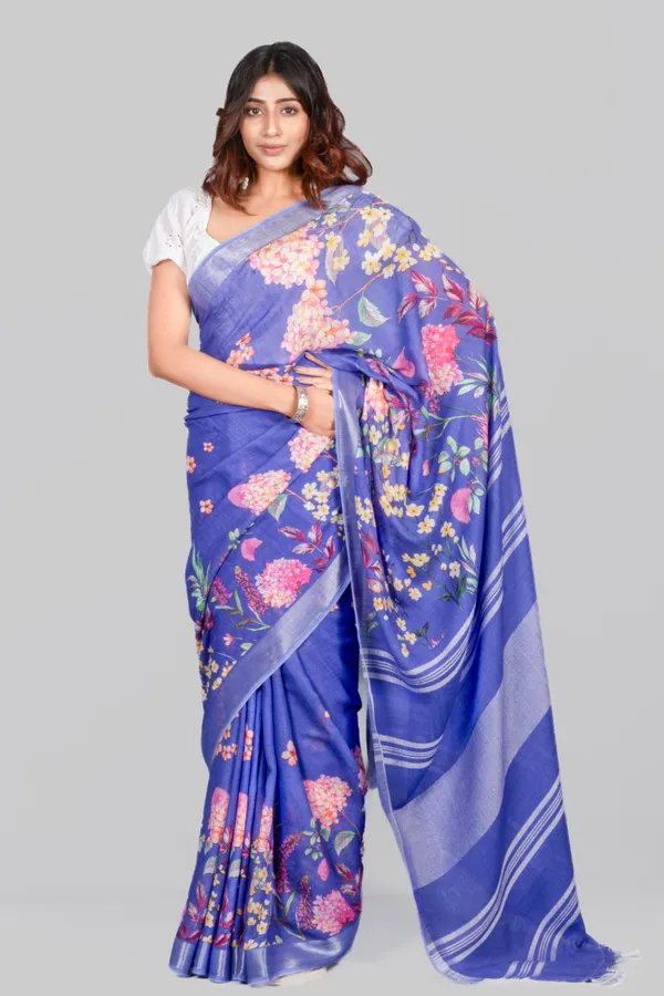 Sky_Blue_Linen_Saree_For_Women