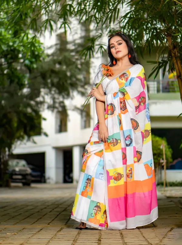 White_Mulmul_Saree_For_Women