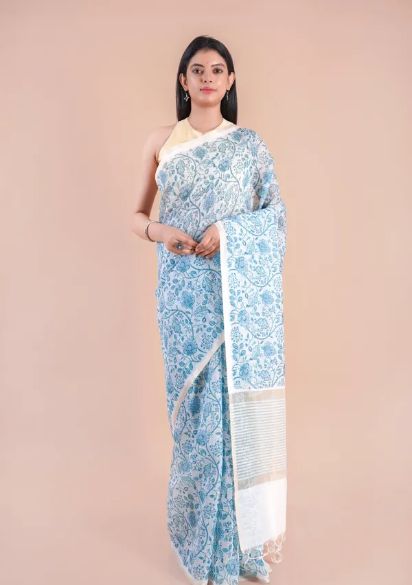 White_Slub_Linen_Saree_For_Women