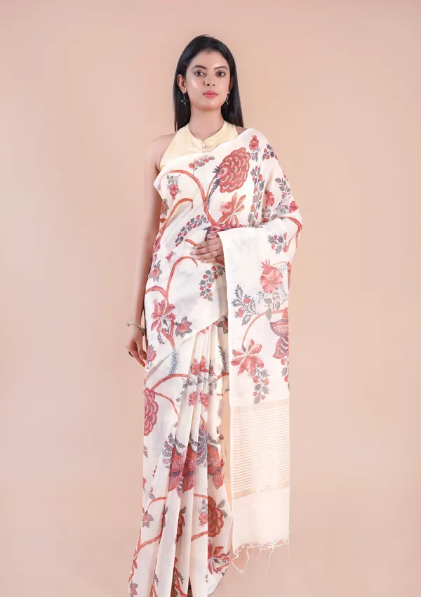 White_Slub_Linen_Saree_For_Women