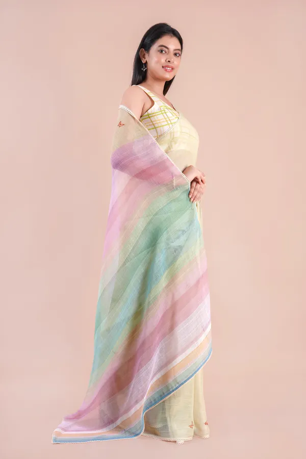 Lemon_Yellow_Linen_Saree_For_Women