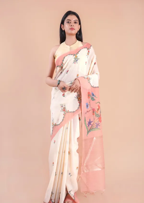 Beige_Slub_Linen_Saree_For_Women