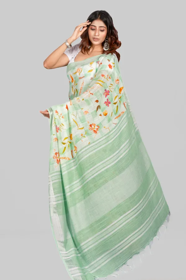 Pastel_Green_Linen_Saree_For_Women