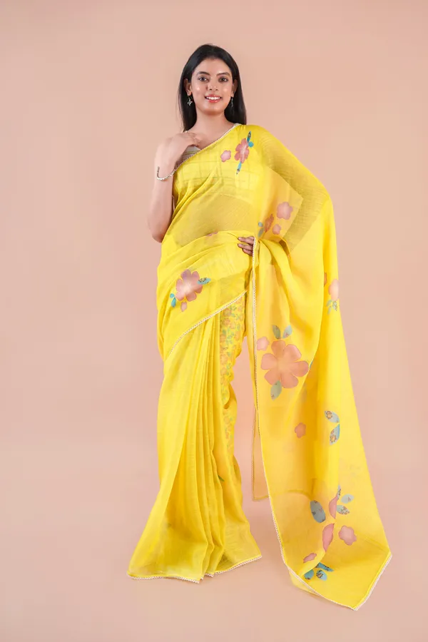 Yellow_Linen_Saree_For_Women