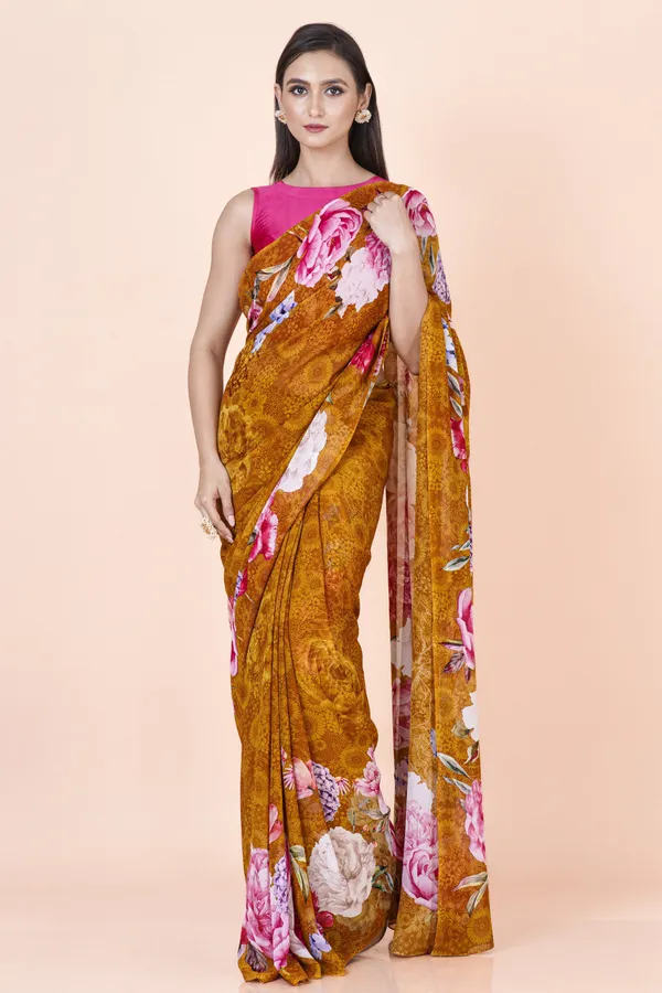Golden_Georgette_Saree_For_Women