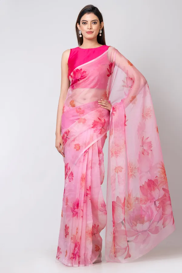 Pink_Organza_Saree_For_Women