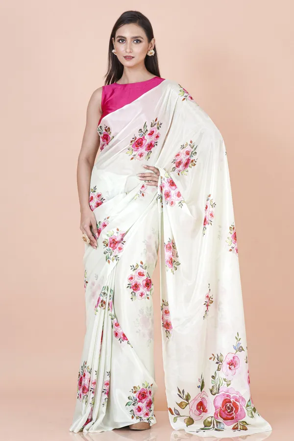 White_Chinon_Saree_For_Women