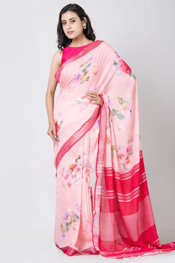 Pink_Linen_Saree_For_Women