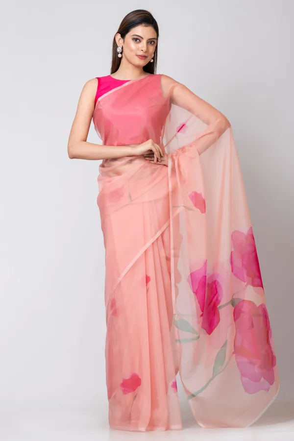 Peach_Organza_Saree_For_Women