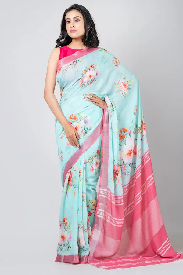 Sky_Blue_Linen_Saree_For_Women