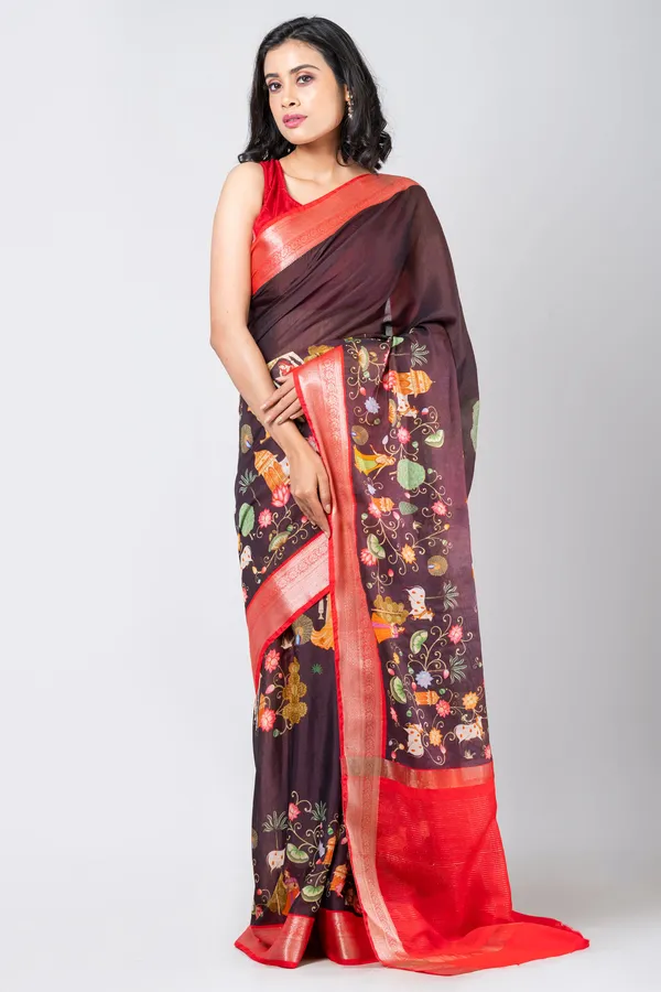 Chocolate_Chanderi_Saree_For_Women