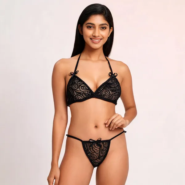 Black_Polyester_Lace_Mesh_Bralette_And_Thong_Set_For_Women