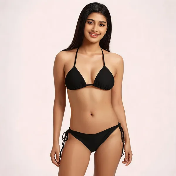 Black_Nylon_Halter_Triangle_Bikini_Set_For_Women