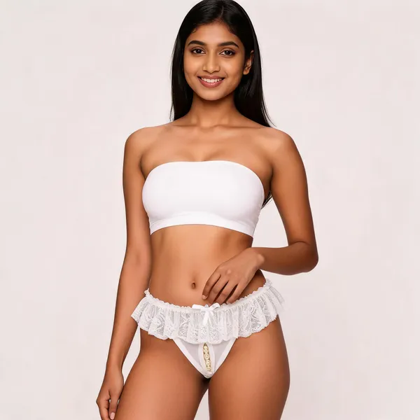 White_Polyester_Ruffled_Lace_Pearl_Thong_For_Women