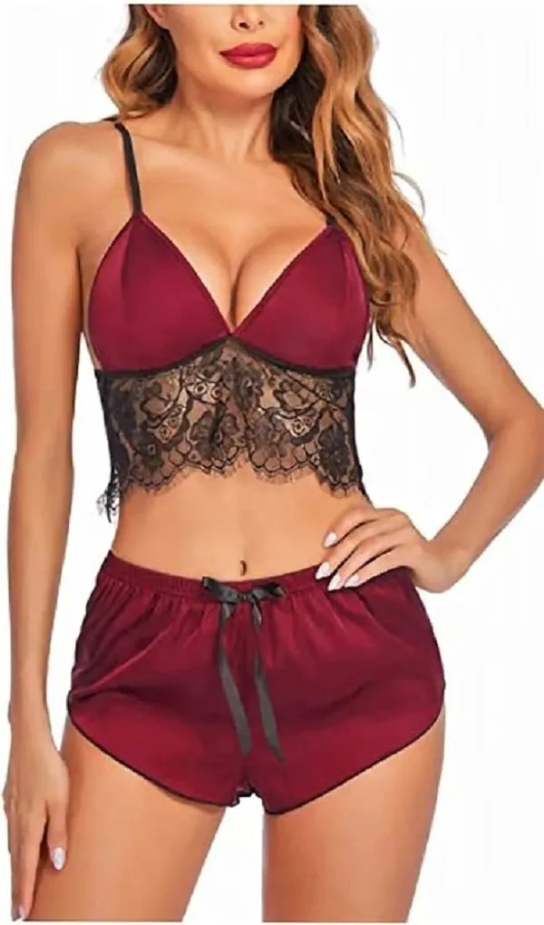 NETTARUFINA_Women_Solid_Maroon_Night_Suit_Set_()