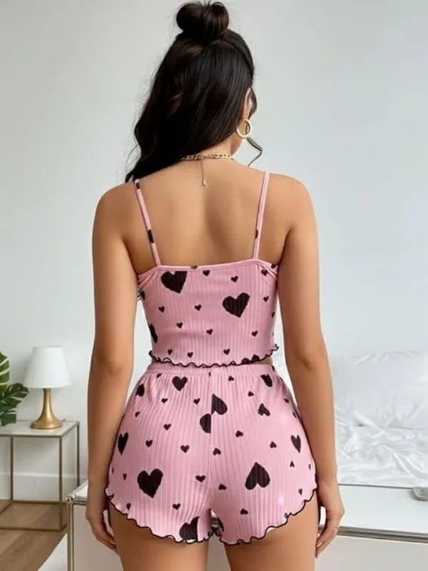 Pink_Cotton_Rib_Camisole_Top_And_Shorts_Set_For_Women