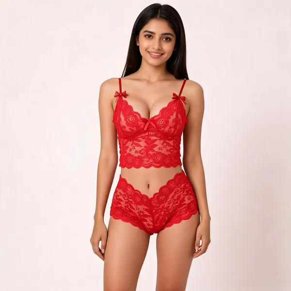 Red_Polyester_Lace_Top_And_Shorts_Lingerie_Set_For_Women