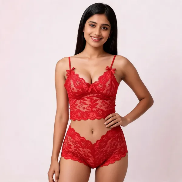 Red_Polyester_Lace_Top_And_Shorts_Lingerie_Set_For_Women