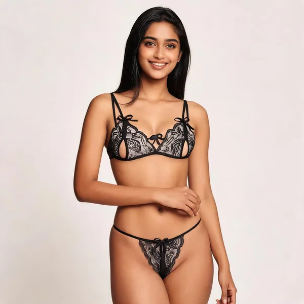 Black_Polyester_Lace_Lingerie_Set_For_Women