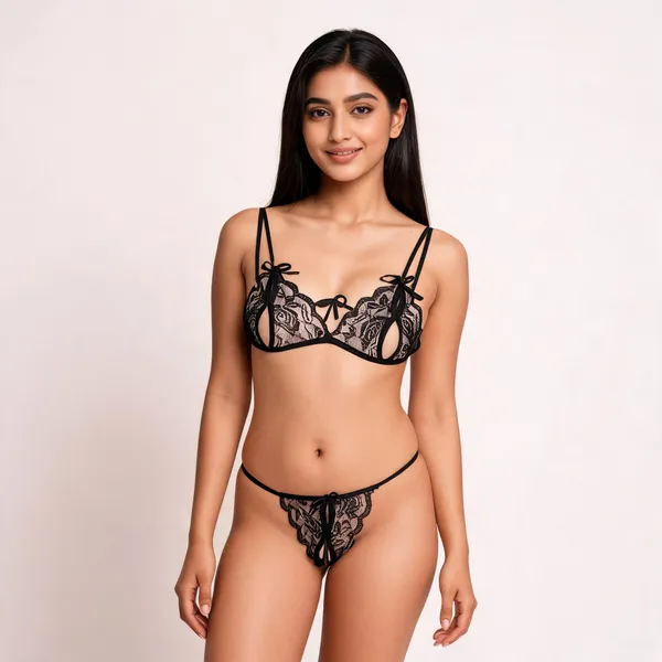 Black_Polyester_Lace_Lingerie_Set_For_Women