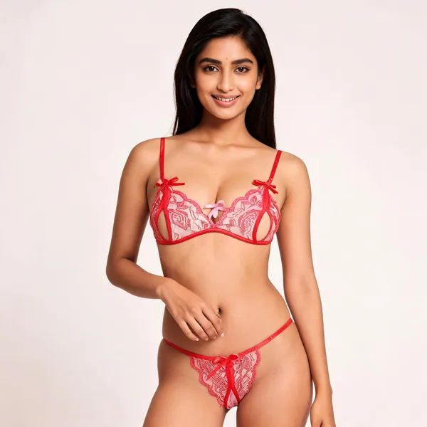 Red_And_Black_Polyester_Lace_Lingerie_Set_For_Women