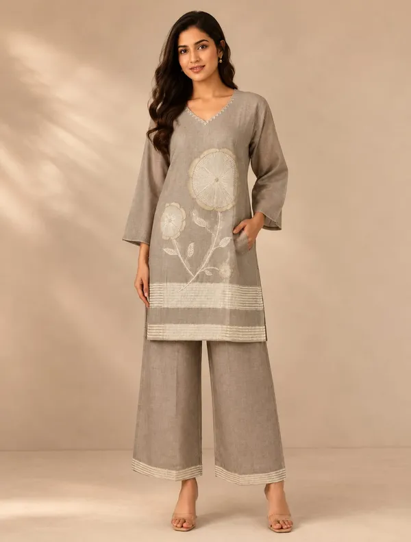 Grey_Jamdani_Printed_Jamdani_Kurta_For_Women