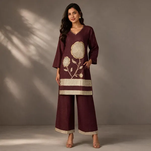 Grey_Jamdani_Printed_Jamdani_Kurta_For_Women
