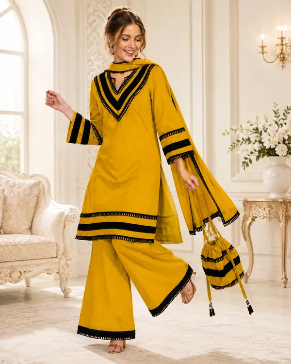 Mustard_Yellow_Roman_Printed_Roman_Kurta_Pant_Set_For_Women