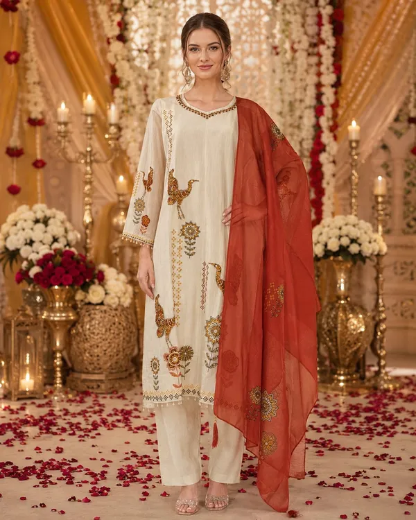 Off_White_And_Rust_Dantean_Dantean_Kurta_Set_For_Women
