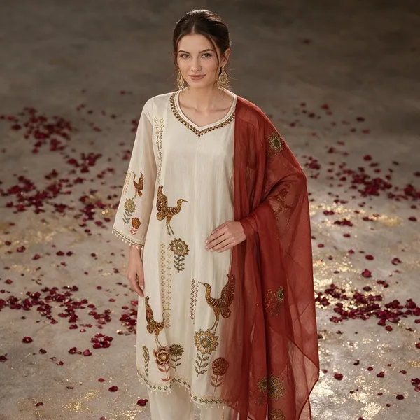Off_White_And_Rust_Dantean_Dantean_Kurta_Set_For_Women