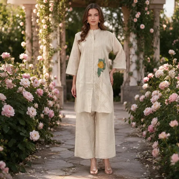 Cream_Jamdani_Jamdani_Kurta_For_Women