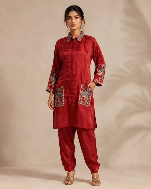 Red_Crepe_Crepe_Kurta_For_Women