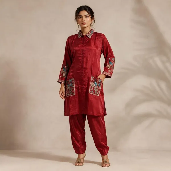 Red_Crepe_Crepe_Kurta_For_Women