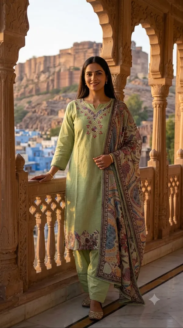 Olive_Green_Cotton_Printed_Kurta_For_Women