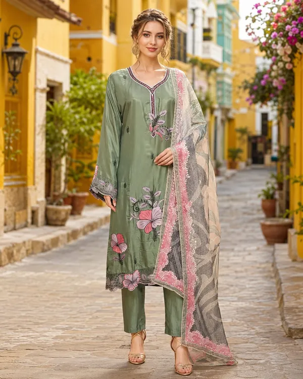 Sage_Green_And_Pink_Crepe_Crepe_Kurta_Set_For_Women