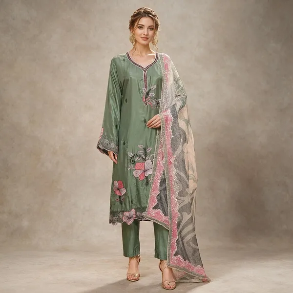 Sage_Green_And_Pink_Crepe_Crepe_Kurta_Set_For_Women