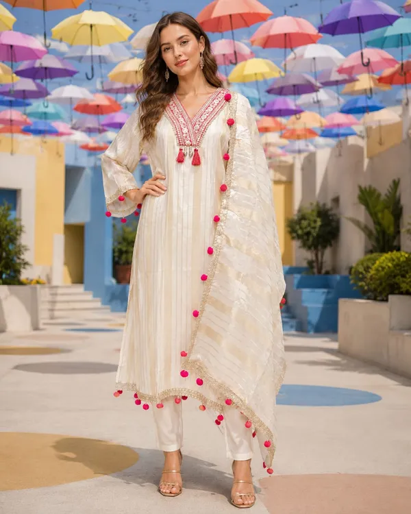 Off_White_And_Pink_Shimmer_Shimmer_Kurta_Set_For_Women