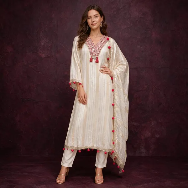 Off_White_And_Pink_Shimmer_Shimmer_Kurta_Set_For_Women